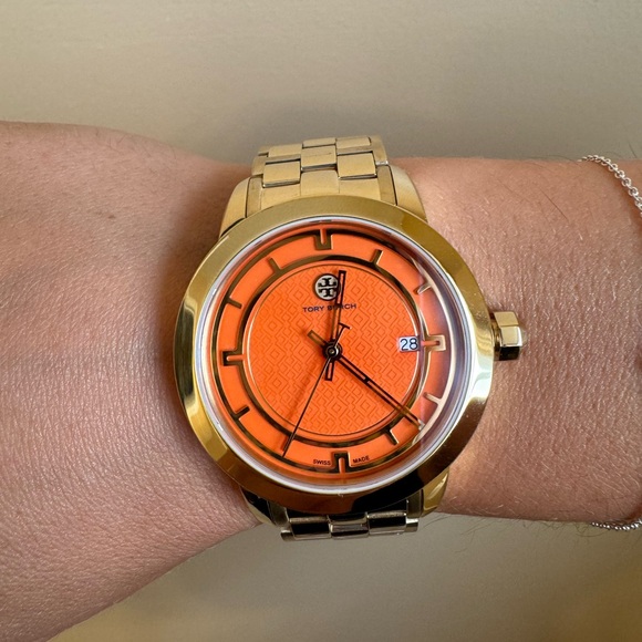 EUC Tory Burch Orange and Gold Toned Watch - Picture 5 of 5